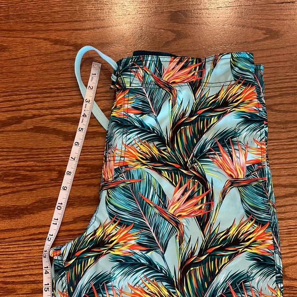 OP Ocean Pacific men’s swim trunks SURF TROPIC print with color block leg Med